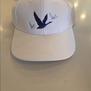 White Cap with Blue Bird Embroidery